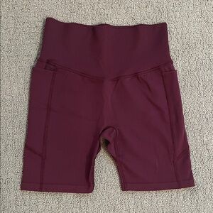 🩷 PINK Active Small Women's High-Waisted Burgundy Shorts Ribbed Waist Like New
